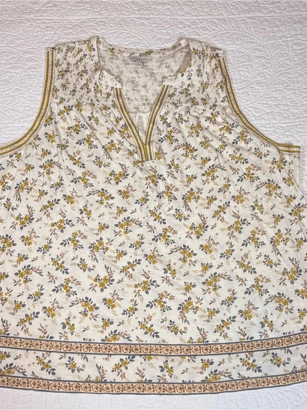 Lucky Brand Floral Sleeveless Split Neck Boho Blouse Top - Picture 2 of 6